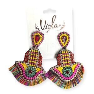 NEW Viola Rainbow Bohemian Fringe Colorful Earrings Festival Bright Bold